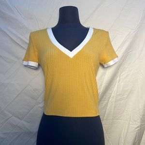 Forever 21 Yellow Top With White V-Neck